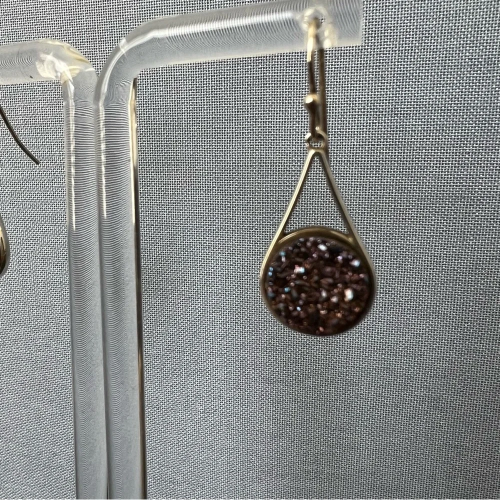 Iridescent black druzy earrings set in sterling silver